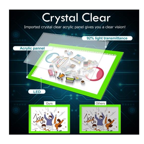 Portable A4 LED Light Tracing Box, Green Adjustable USB 14.2"L x 0.2"W x 10.6"H - Picture 4 of 7